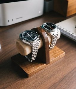 Walnut Watch Stand: Handmade 2 Watch Display, Personalized Gift, Bracelet Holder, Timestand M