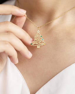 Personalized Family Name Christmas Tree Necklace, Custom Birthstones Necklace, Sterling Silver Jewelry, Christmas Gift for Mom