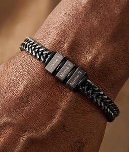 Personalized Black Bracelet for Men, Custom Name Jewelry, Engraved Chain Bracelet