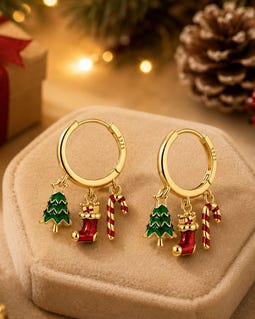925 Sterling Silver Christmas Earrings, Gold Plated Holiday Jewelry, Christmas Tree Candy Cane Earrings, Gift for Women