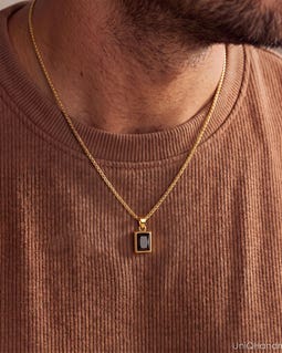 Men's Birthstone Necklace, Black Onyx Pendant Necklace, Birthstone Necklace for Men, Personalized Gemstone Jewelry, Christmas Gift for Him